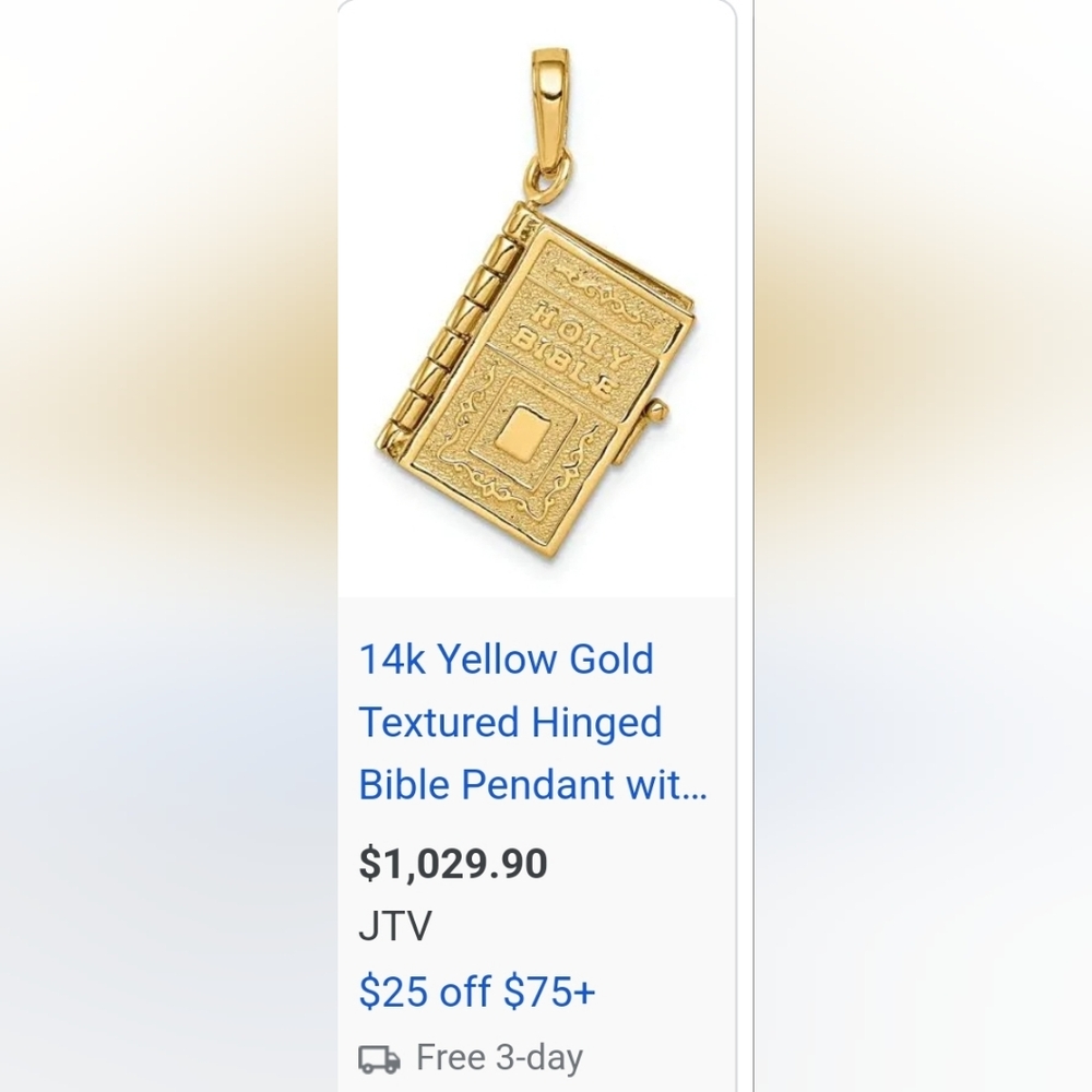 Gorgeous Solid 14k Yellow Gold 3D Bible Pendant Necklace 💛 🙏 - Picture 8 of 8